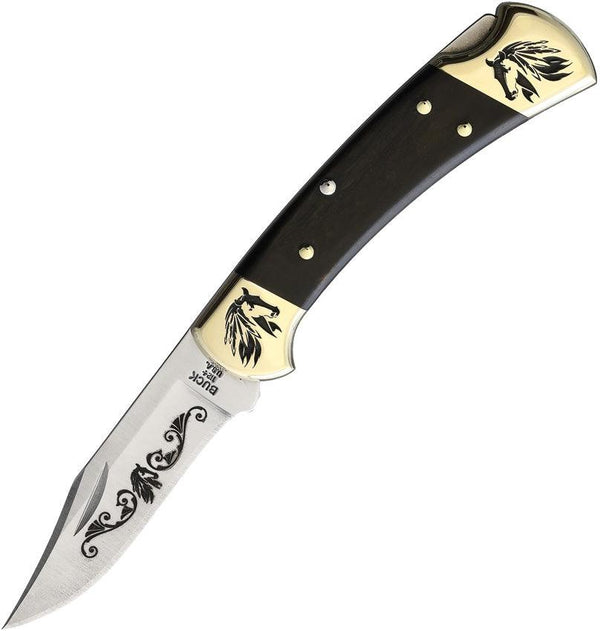 Yellowhorse Custom Buck 112 Lockback Horse Artwork Clip Point 420HC - Knives.mx