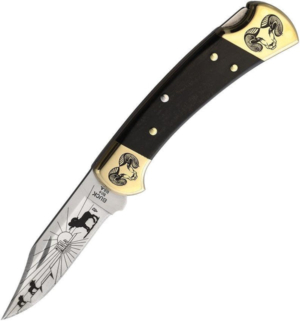 Yellowhorse Custom Buck 112 Lockback Ram Artwork Clip Point 420HC - Knives.mx