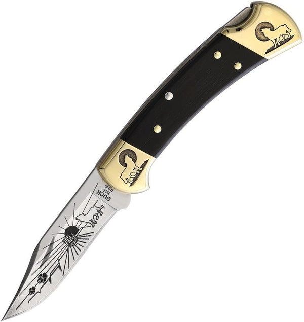 Yellowhorse Custom Buck 112 Lockback Wolf Artwork Clip Point 420HC - Knives.mx