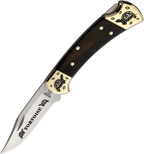 YellowhorseCustom Buck 112 Lockback Ebony Wood Tortoise Artwork Clip Point 420HC - Knives.mx